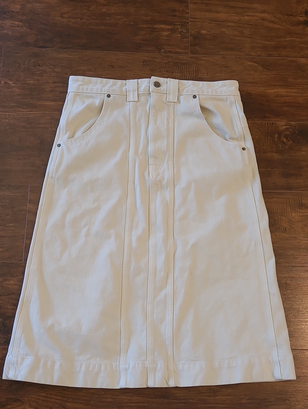 KHAITE Cream A-Line Midi Skirt with Front Panel Detailing